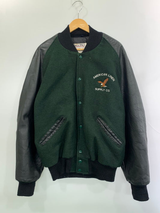 【現状渡し品】【メンズ】 DELONG デロング 90'S スタジャン 90年代 スタジアムジャンパー メンズ アウター アワードジャケット ヴィンテージ 146-260925-em-07-min サイズ：L カラー：ブラック/グリーン 万代Net店