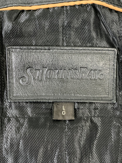 【中古品】【メンズ】 ST JOHN'S BAY セントジョンズベイ LEATHER JACKET レザー ジャケット メンズ アウター 革ジャン ジップアップ 146-260925-em-43-min サイズ：L カラー：ブラック 万代Net店