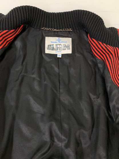 【中古品】【メンズ】 VIVIENNE WESTWOOD MAN ヴィヴィアンウエストウッドマン STRIPE WOOL JACKET ストライプ ウール ジャケット メンズ アウター 羊毛 141-260925-em-20-min サイズ：46 カラー：レッド/ブラック 万代Net店