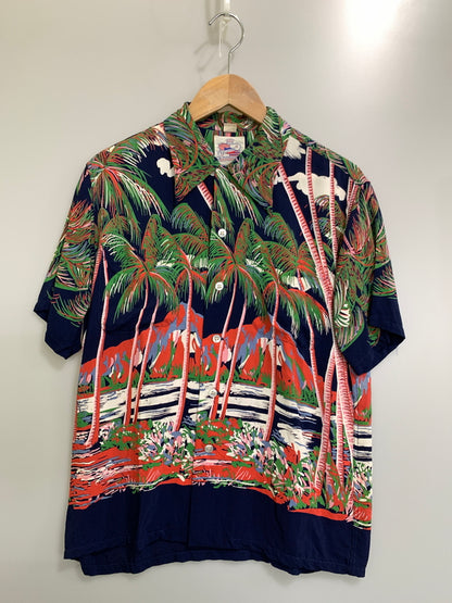 【中古品】【メンズ】 DUKE KAHANAMOKU デューク カハナモク ALOHA SHIRT COCONUT PALMS & DIAMOND HEAD DK36202 アロハシャツ メンズ 半袖シャツ ハワイアン ショートスリーブ 145-260925-em-35-min サイズ：S 14-14 1/2 カラー：ネイビー（ベース） 万代Net店