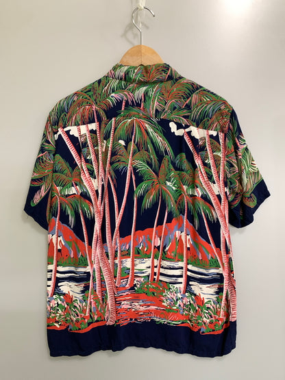 【中古品】【メンズ】 DUKE KAHANAMOKU デューク カハナモク ALOHA SHIRT COCONUT PALMS & DIAMOND HEAD DK36202 アロハシャツ メンズ 半袖シャツ ハワイアン ショートスリーブ 145-260925-em-35-min サイズ：S 14-14 1/2 カラー：ネイビー（ベース） 万代Net店