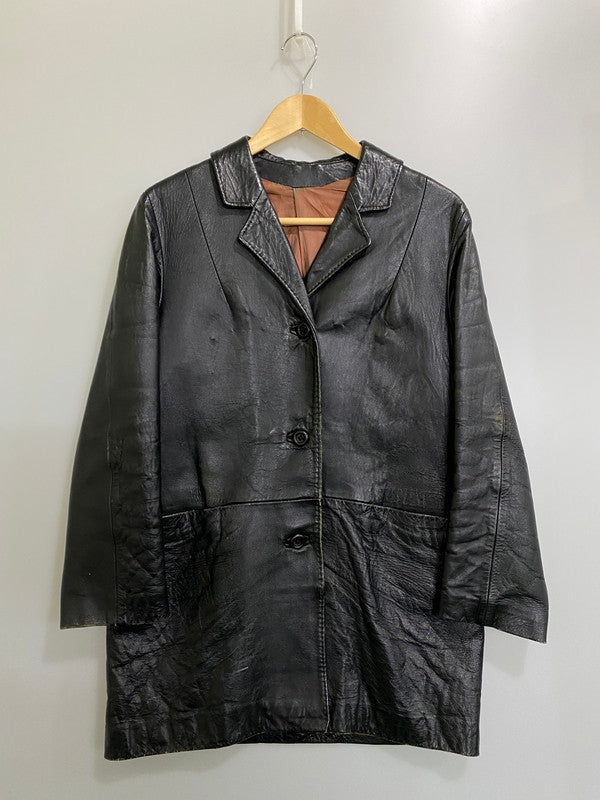 【現状渡し品】【メンズ】 USED ユーズド 60-70'S LEATHER COAT レザー コート アウター 146-260926-zi-14-min サイズ：不明 カラー：ブラック 万代Net店