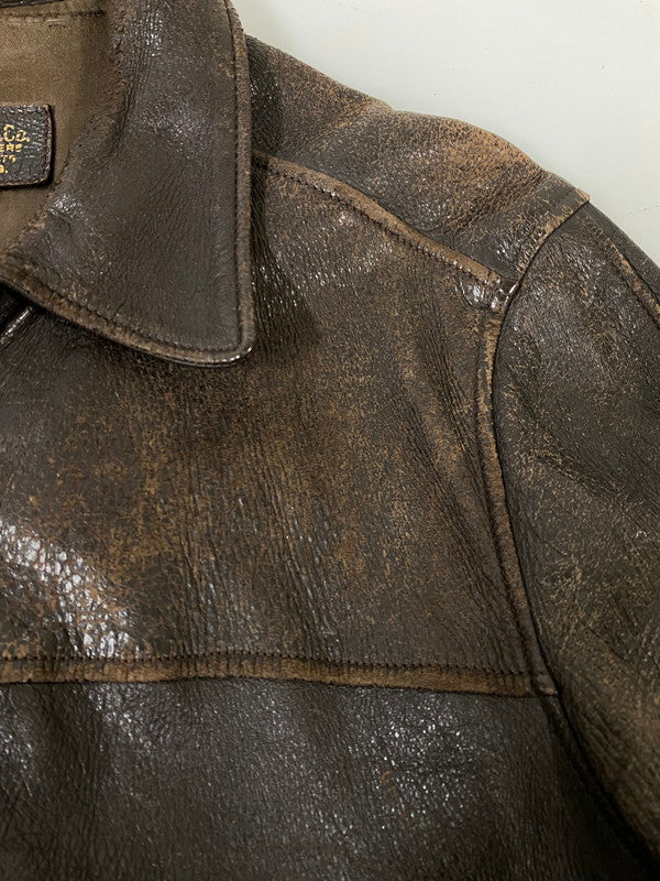 【現状渡し品】【メンズ】 W.B.PLACE&CO. 推定50'S LEATHER COAT レザーコート アウター 146-260926-zi-01-min サイズ：42 カラー：ブラウン 万代Net店