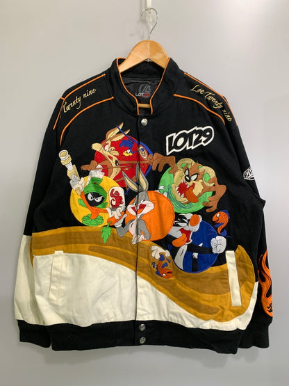 【現状渡し品】【メンズ】 LOONEY TUNES ルーニー テューンズ 90S RACING JACKET レーシング ジャケット 90年代 ヴィンテージ ワッペン 刺繍 メンズ ブルゾン アウター 146-260925-em-32-min サイズ：XL カラー：ブラック 万代Net店