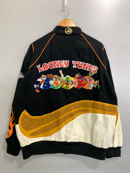 【現状渡し品】【メンズ】 LOONEY TUNES ルーニー テューンズ 90S RACING JACKET レーシング ジャケット 90年代 ヴィンテージ ワッペン 刺繍 メンズ ブルゾン アウター 146-260925-em-32-min サイズ：XL カラー：ブラック 万代Net店