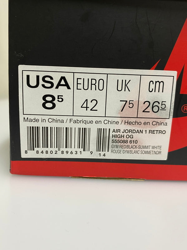 【現状渡し品】【メンズ】 NIKE ナイキ 555088-610 AIR JORDAN 1 RETRO HIGH OG 靴 シューズ スニーカー SNEAKERS 160-260926-zi-33-min サイズ：26.5cm カラー：GYM RED/BLACK-SUMMIT WHITE 万代Net店