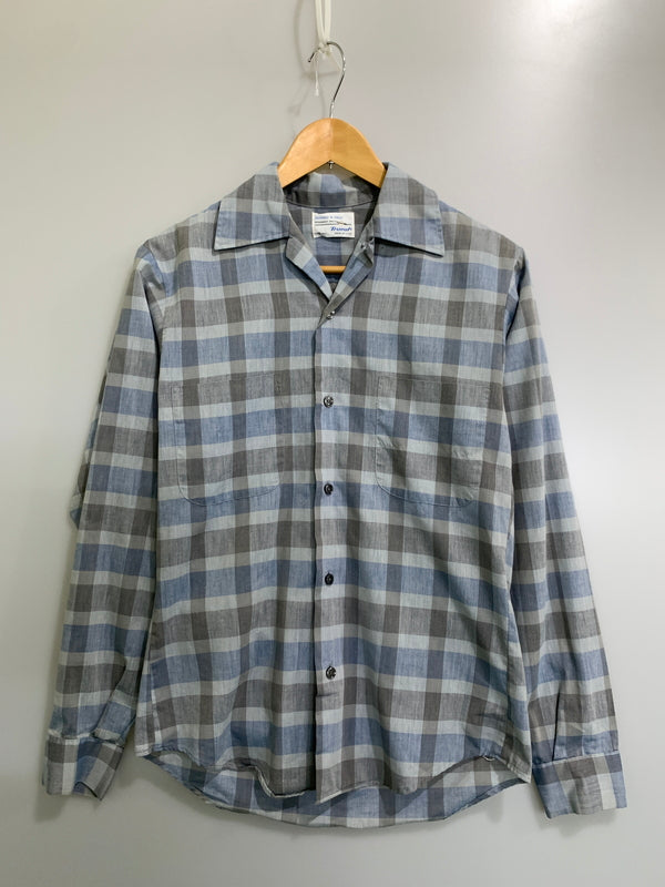 【中古品】【メンズ】 TRUVAL トゥルーヴァル USA製 60S TAPERED N TAILS VINTAGE SHIRT テーパード エヌ テイルズ ヴィンテージ シャツ アメリカ製 60年代 ヴィンテージ 146-261002-em-19-min サイズ：S カラー：グレー/ブルー 万代Net店