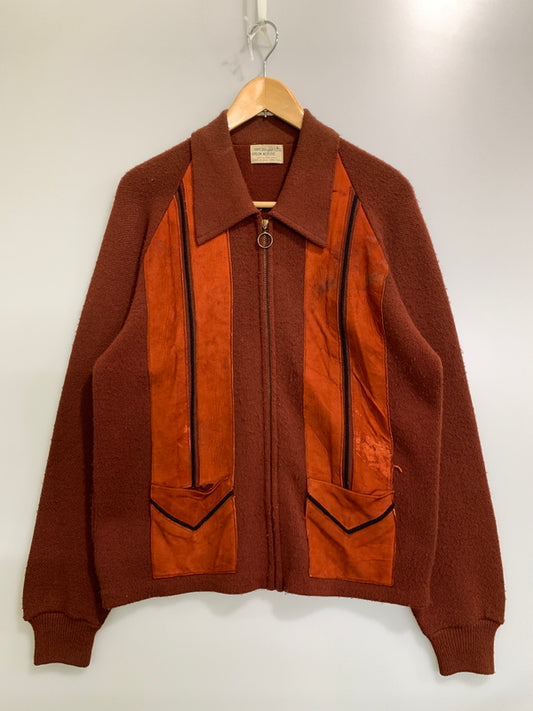 【現状渡し品】【メンズ】 USED ユーズド 70S USA製 KNIT JACKET 70年代 アメリカ製 ニット ジャケット メンズ アウター ヴィンテージ ジップアップ 146-261002-em-18-min サイズ：L カラー：レディッシュブラウン 万代Net店