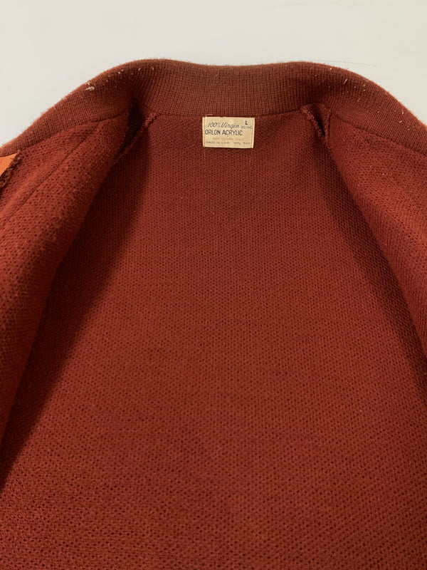 【現状渡し品】【メンズ】 USED ユーズド 70S USA製 KNIT JACKET 70年代 アメリカ製 ニット ジャケット メンズ アウター ヴィンテージ ジップアップ 146-261002-em-18-min サイズ：L カラー：レディッシュブラウン 万代Net店