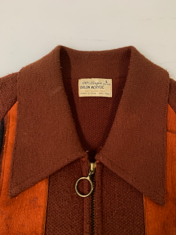 【現状渡し品】【メンズ】 USED ユーズド 70S USA製 KNIT JACKET 70年代 アメリカ製 ニット ジャケット メンズ アウター ヴィンテージ ジップアップ 146-261002-em-18-min サイズ：L カラー：レディッシュブラウン 万代Net店