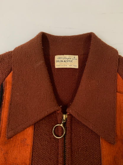 【現状渡し品】【メンズ】 USED ユーズド 70S USA製 KNIT JACKET 70年代 アメリカ製 ニット ジャケット メンズ アウター ヴィンテージ ジップアップ 146-261002-em-18-min サイズ：L カラー：レディッシュブラウン 万代Net店