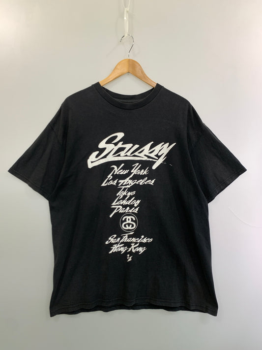【現状渡し品】【メンズ】 STUSSY×WTAPS ステューシー ダブルタップス WORLD TOUR TEE ワールド ツアー ティー 半袖 ショートスリーブ トップス 142-261006-hu-27-min サイズ：XL カラー：ブラック（色あせ） 万代Net店