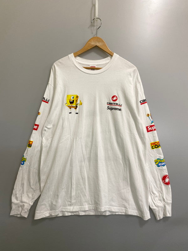 【中古品】【メンズ】 SUPREME シュプリーム × SPONGEBOB CASTELLI RACING L/S TEE スポンジボブ カステリレーシング ロングスリーブ Tシャツ 長袖Tシャツ トップス 149-260930-yn-14-min サイズ：L カラー：ホワイト 万代Net店