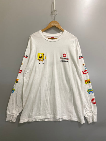 【中古品】【メンズ】 SUPREME シュプリーム × SPONGEBOB CASTELLI RACING L/S TEE スポンジボブ カステリレーシング ロングスリーブ Tシャツ 長袖Tシャツ トップス 149-260930-yn-14-min サイズ：L カラー：ホワイト 万代Net店