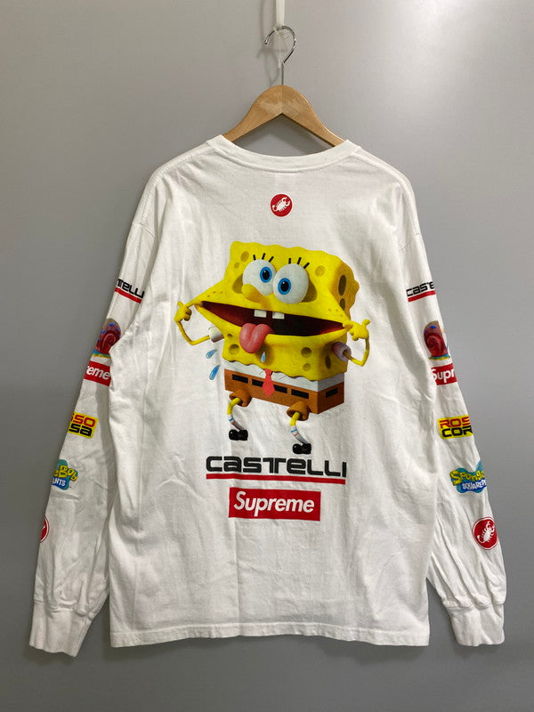 【中古品】【メンズ】 SUPREME シュプリーム × SPONGEBOB CASTELLI RACING L/S TEE スポンジボブ カステリレーシング ロングスリーブ Tシャツ 長袖Tシャツ トップス 149-260930-yn-14-min サイズ：L カラー：ホワイト 万代Net店
