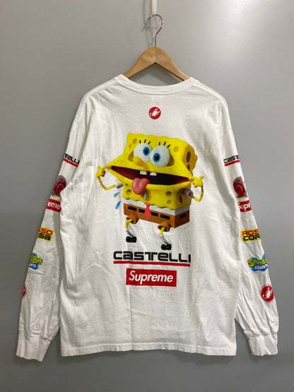 【中古品】【メンズ】 SUPREME シュプリーム × SPONGEBOB CASTELLI RACING L/S TEE スポンジボブ カステリレーシング ロングスリーブ Tシャツ 長袖Tシャツ トップス 149-260930-yn-14-min サイズ：L カラー：ホワイト 万代Net店