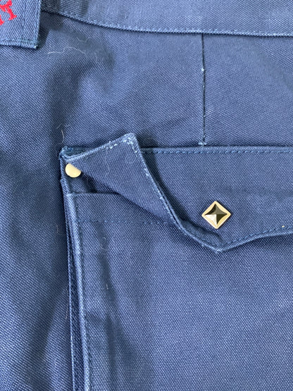 【中古品】【メンズ】 SKULL FLIGHT スカルフライト SS PANTS TYPE2 ストレッチ ノーマルポケット ブーツカット スピードスペクター メンズ ボトムス バイカー 157-261002-em-06-min サイズ：34 カラー：ブルー 万代Net店