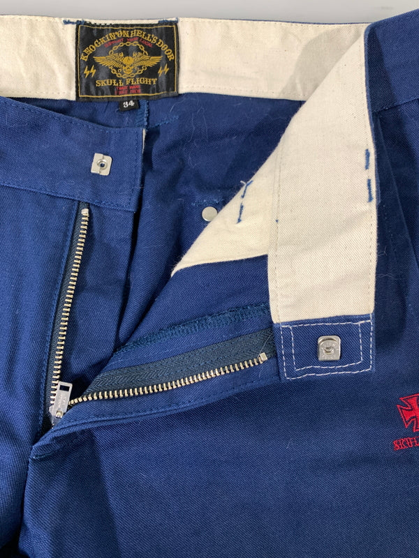 【中古品】【メンズ】 SKULL FLIGHT スカルフライト SS PANTS TYPE2 ストレッチ ノーマルポケット ブーツカット スピードスペクター メンズ ボトムス バイカー 157-261002-em-06-min サイズ：34 カラー：ブルー 万代Net店