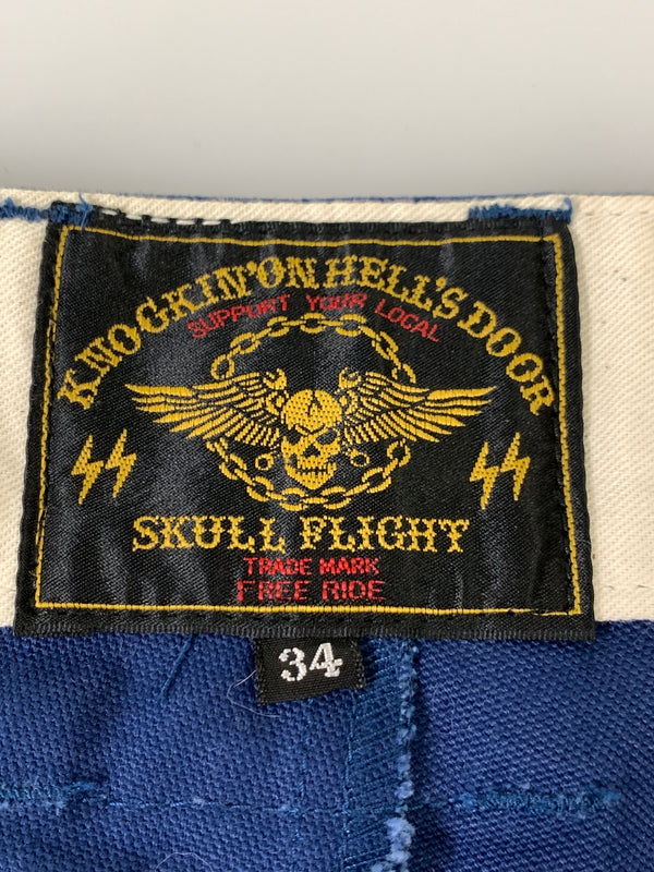 【中古品】【メンズ】 SKULL FLIGHT スカルフライト SS PANTS TYPE2 ストレッチ ノーマルポケット ブーツカット スピードスペクター メンズ ボトムス バイカー 157-261002-em-06-min サイズ：34 カラー：ブルー 万代Net店
