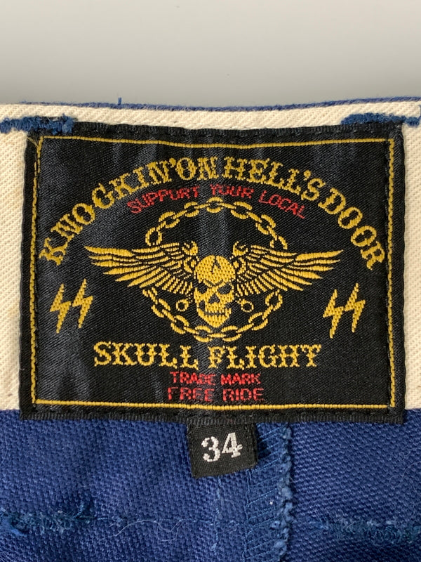 【中古品】【メンズ】 SKULL FLIGHT スカルフライト SS PANTS TYPE2 ストレッチ ノーマルポケット ブーツカット スピードスペクター メンズ ボトムス バイカー 157-261002-em-05-min サイズ：34 カラー：ブルー 万代Net店