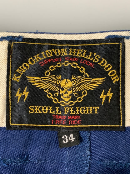 【中古品】【メンズ】 SKULL FLIGHT スカルフライト SS PANTS TYPE2 ストレッチ ノーマルポケット ブーツカット スピードスペクター メンズ ボトムス バイカー 157-261002-em-05-min サイズ：34 カラー：ブルー 万代Net店