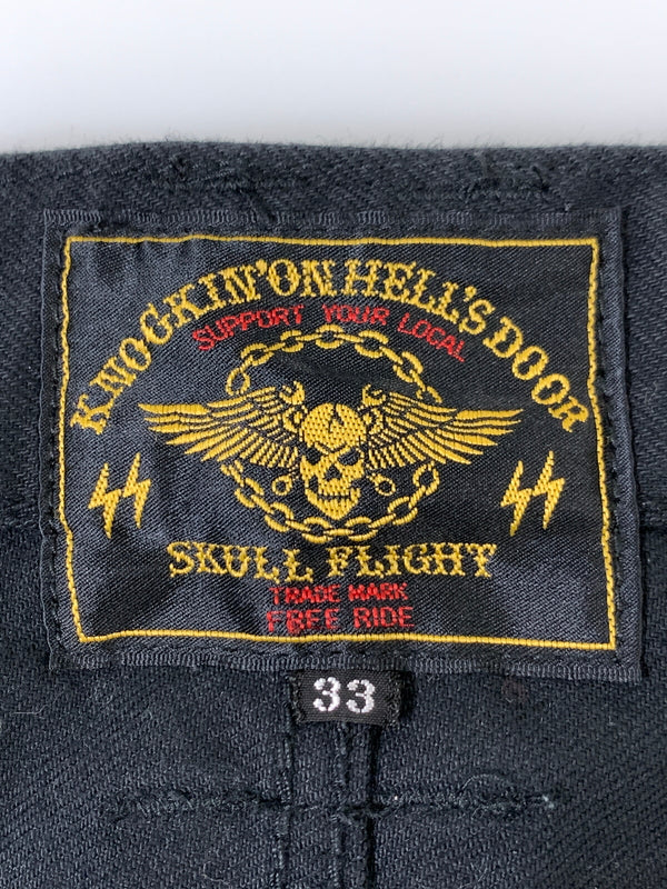 【中古品】【メンズ】 SKULL FLIGHT スカルフライト SS PANTS TYPE2 ストレッチ ノーマルポケット ブーツカット スピードスペクター メンズ ボトムス バイカー 157-261002-em-04-min サイズ：33 カラー：ブラック 万代Net店
