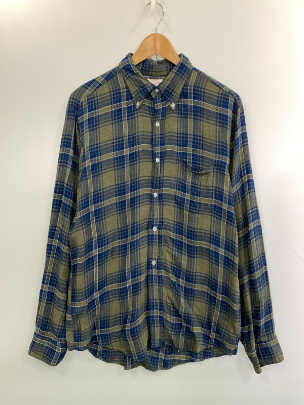 【中古品】【メンズ】 BRENT ブレント 60's CHECK SHIRT 60年代 チェックシャツ 長袖シャツ トップス 146-260930-yn-24-min サイズ：L カラー：ブルー/オリーブグリーン 万代Net店