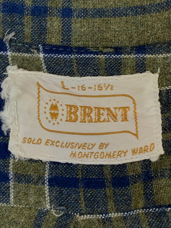 【中古品】【メンズ】 BRENT ブレント 60's CHECK SHIRT 60年代 チェックシャツ 長袖シャツ トップス 146-260930-yn-24-min サイズ：L カラー：ブルー/オリーブグリーン 万代Net店
