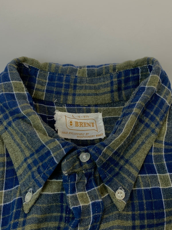 【中古品】【メンズ】 BRENT ブレント 60's CHECK SHIRT 60年代 チェックシャツ 長袖シャツ トップス 146-260930-yn-24-min サイズ：L カラー：ブルー/オリーブグリーン 万代Net店