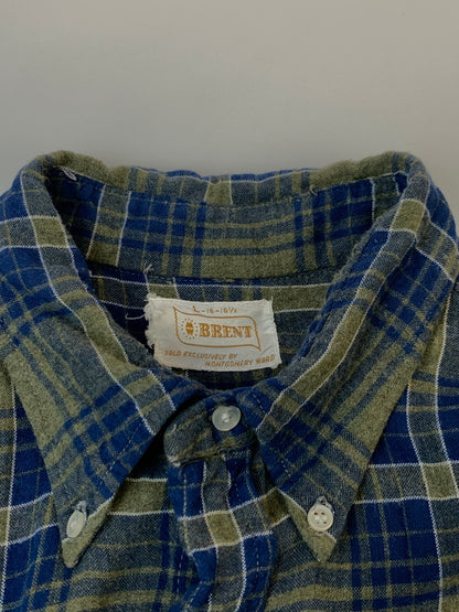 【中古品】【メンズ】 BRENT ブレント 60's CHECK SHIRT 60年代 チェックシャツ 長袖シャツ トップス 146-260930-yn-24-min サイズ：L カラー：ブルー/オリーブグリーン 万代Net店