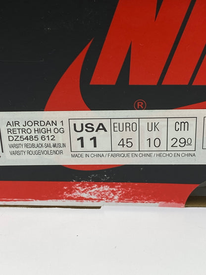 【中古品】【メンズ】 NIKE ナイキ AIR JORDAN 1 RETRO HIGH OG DZ5485-612 エア ジョーダン 1 レトロ ハイ オリジナル スニーカー 靴 160-261007-yn-05-min サイズ：29.0cm US11 カラー：VARSITY RED/BLACK-SAIL-MUSLIN 万代Net店