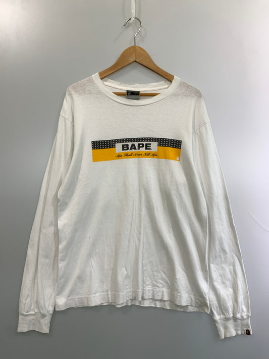 【現状渡し品】【メンズ】 A BATHING APE アベイシングエイプ 90S 初期タグ BAPE L S TEE ナインティーズ ベイプ ロングスリーブ ティー 90年代 長袖 Tシャツ トップス ヴィンテージ 142-261006-hu-25-min サイズ：M カラー：ホワイト 万代Net店