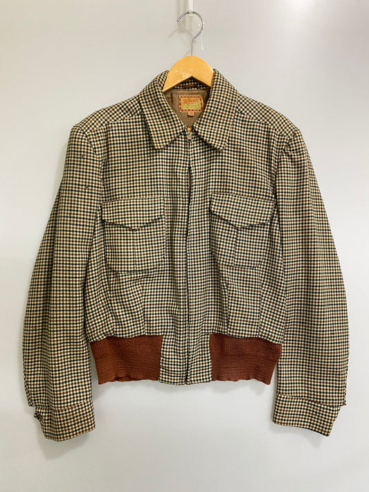 【現状渡し品】【メンズ】 MCGREGOR マックレガー 40-50S HOUNDS TOOTH ZIP-UP BLOUSON 40年代-50年代 ハウンドトゥース ジップアップ ブルゾン アウター ヴィンテージ 146-261002-em-22-min サイズ：38 カラー：ブラウン/グリーン系 万代Net店