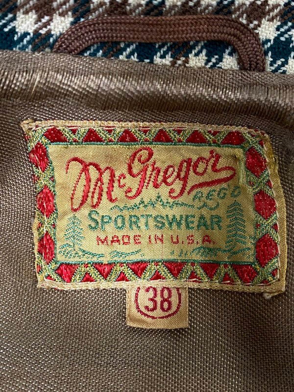 【現状渡し品】【メンズ】 MCGREGOR マックレガー 40-50S HOUNDS TOOTH ZIP-UP BLOUSON 40年代-50年代 ハウンドトゥース ジップアップ ブルゾン アウター ヴィンテージ 146-261002-em-22-min サイズ：38 カラー：ブラウン/グリーン系 万代Net店