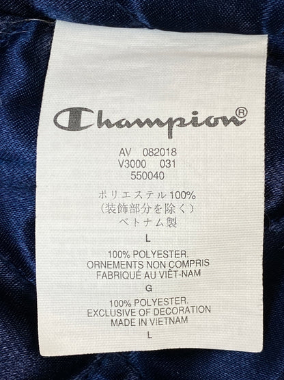 【中古品】【メンズ】 SUPREME × CHAMPION シュプリーム チャンピオン 082018 18AW HOODED SATIN VARSITY JACKET フーデットサテンバーシティ ジャケット スタジャン 149-261003-ta-22-min サイズ：L カラー：ネイビー 万代Net店