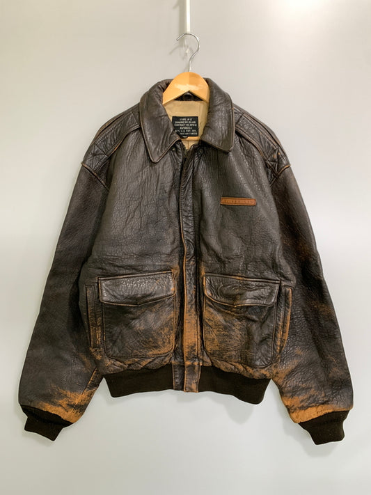 【現状渡し品】【メンズ】 AVIREX アヴィレックス A-2 LEATHER JACKET レザー ジャケット メンズ アウター ブルゾン 革ジャン 145-261002-em-59-min カラー：ブラウン 万代Net店