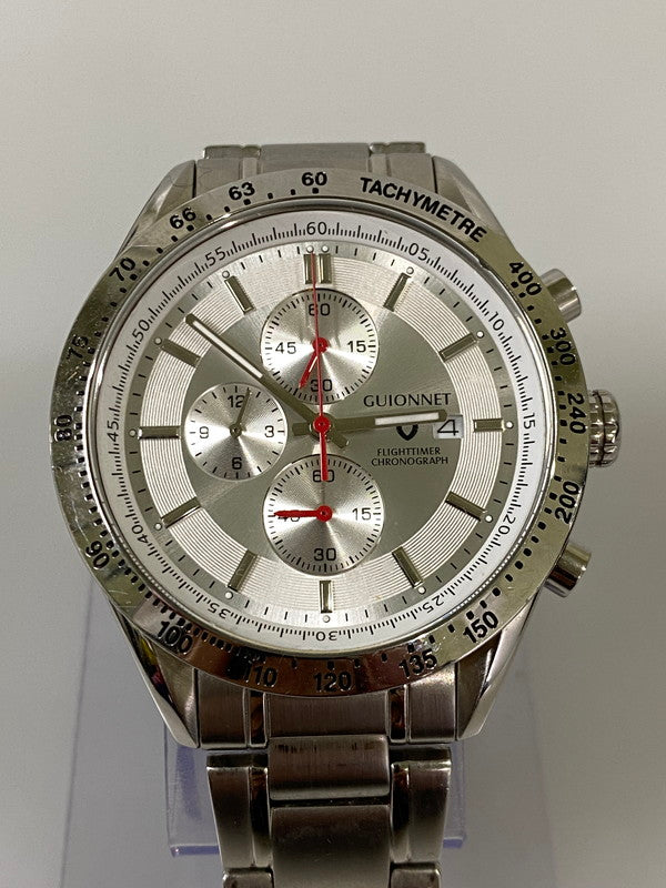 【中古品】【メンズ】 GUIONNET ギオネ フライトタイマータキメータークロノグラフ クオーツ腕時計 197-261008-KS-24-min カラー：シルバー 万代Net店
