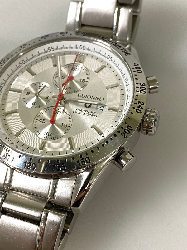 【中古品】【メンズ】 GUIONNET ギオネ フライトタイマータキメータークロノグラフ クオーツ腕時計 197-261008-KS-24-min カラー：シルバー 万代Net店