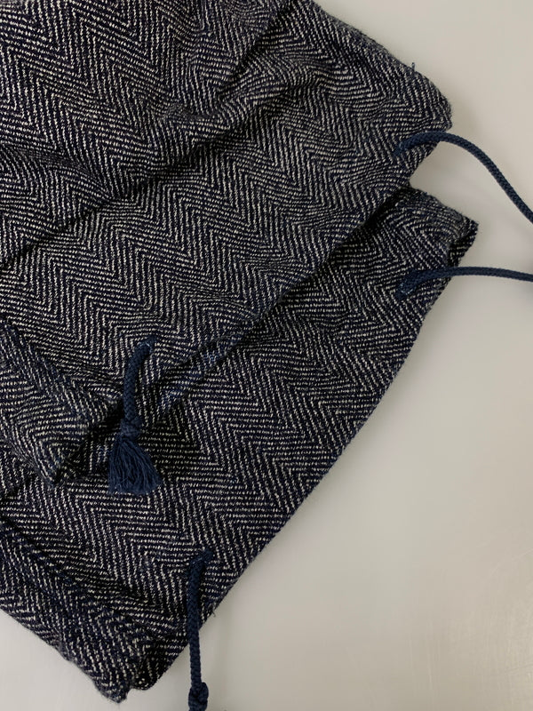 【中古品】【メンズ】 QUILP MODE ET ARTISANS クイルプ モード アルチザン WIDE EASY PANT ワイドイージーパンツ ヘリンボーン クロップドパンツ 151-261010-ta-09-min サイズ：ONE カラー：ネイビー 万代Net店