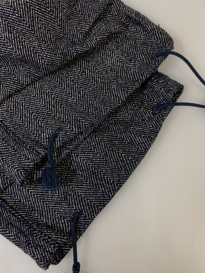 【中古品】【メンズ】 QUILP MODE ET ARTISANS クイルプ モード アルチザン WIDE EASY PANT ワイドイージーパンツ ヘリンボーン クロップドパンツ 151-261010-ta-09-min サイズ：ONE カラー：ネイビー 万代Net店