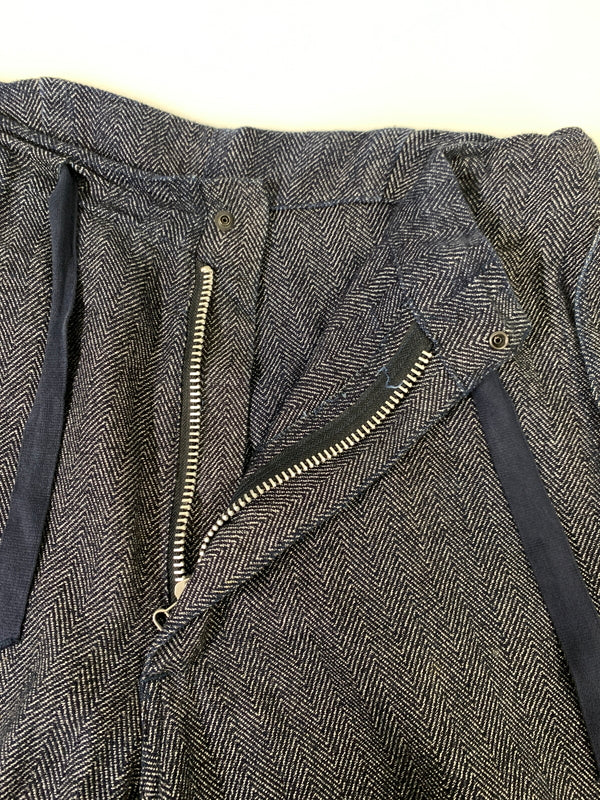 【中古品】【メンズ】 QUILP MODE ET ARTISANS クイルプ モード アルチザン WIDE EASY PANT ワイドイージーパンツ ヘリンボーン クロップドパンツ 151-261010-ta-09-min サイズ：ONE カラー：ネイビー 万代Net店