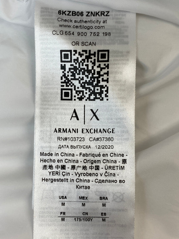 【現状渡し品】【メンズ】 ARMANI EXCHANGE アルマーニエクスチェンジ 6KZB06 ZNKRZ PUFFER JACKET パファージャケット 中綿ジャケット 141-261003-ta-28-min サイズ：M カラー：ホワイト/ブラック 万代Net店