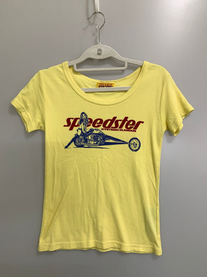 【中古品】【レディース】 HYSTERIC GLAMOUR ヒステリックグラマー 25SS SPEEDSTER チビTシャツ レディース トップス 半袖タイトTシャツ ベビーTシャツ 170-261008-em-41-min サイズ：FREE カラー：クリームイエロー 万代Net店