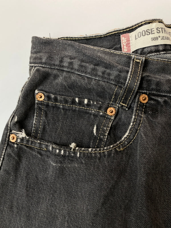 【ジャンク品】【メンズ】 LEVI'S リーバイス 569 LOOSE STRAIGHT JEANS ルーズ ストレート ジーンズ メンズ ボトムス ジーパン 157-261022-em-62-min サイズ：34×34 カラー：インディゴブラック 万代Net店