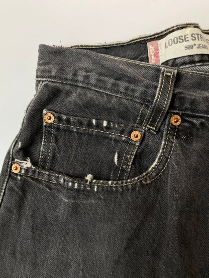 【ジャンク品】【メンズ】 LEVI'S リーバイス 569 LOOSE STRAIGHT JEANS ルーズ ストレート ジーンズ メンズ ボトムス ジーパン 157-261022-em-62-min サイズ：34×34 カラー：インディゴブラック 万代Net店