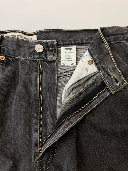 【ジャンク品】【メンズ】 LEVI'S リーバイス 569 LOOSE STRAIGHT JEANS ルーズ ストレート ジーンズ メンズ ボトムス ジーパン 157-261022-em-62-min サイズ：34×34 カラー：インディゴブラック 万代Net店