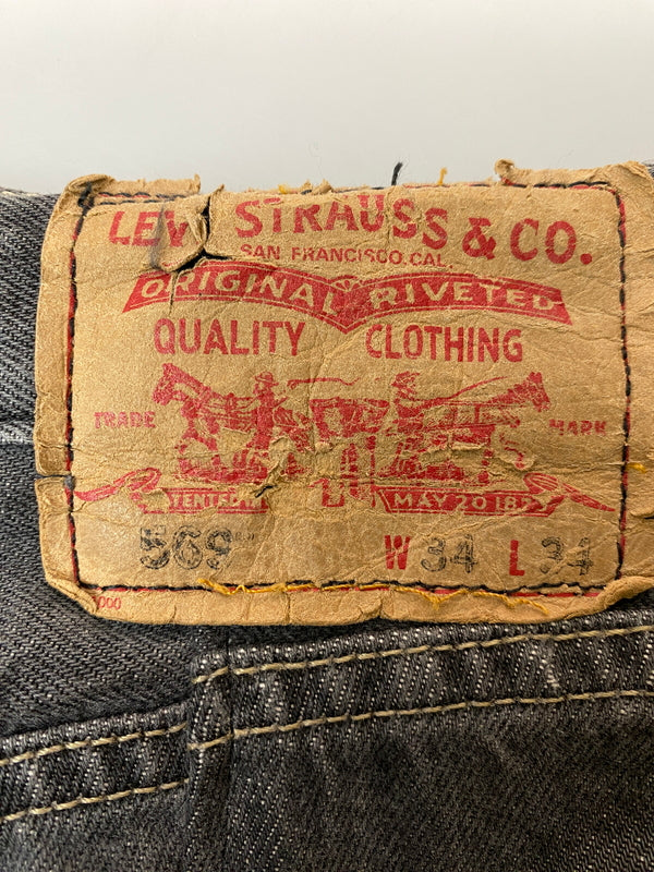 【ジャンク品】【メンズ】 LEVI'S リーバイス 569 LOOSE STRAIGHT JEANS ルーズ ストレート ジーンズ メンズ ボトムス ジーパン 157-261022-em-62-min サイズ：34×34 カラー：インディゴブラック 万代Net店