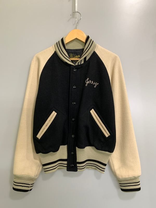 【現状渡し品】【メンズ】 C.A.B.CLOTHING キャブ クロージング 8262 CHAIN STITCH WOOL VARSITY JACKET チェーンステッチ・ウール・バーシティジャケット スタジャン 146-261010-ta-06-min サイズ：L カラー：ブラック/ベージュ 万代Net店