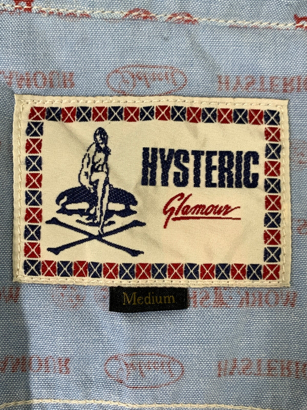 【現状渡し品】【メンズ】 HYSTERIC GLAMOUR ヒステリックグラマー 0222AH06 ロゴ総柄 SS SHIRT 半袖シャツ ショートスリーブ ワークシャツ 140-261010-ta-05-min サイズ：M カラー：ブルー系 万代Net店