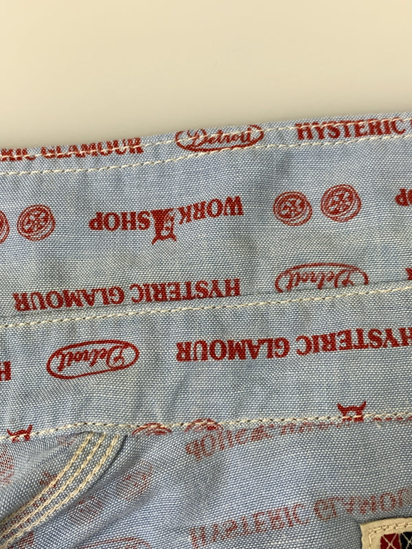 【現状渡し品】【メンズ】 HYSTERIC GLAMOUR ヒステリックグラマー 0222AH06 ロゴ総柄 SS SHIRT 半袖シャツ ショートスリーブ ワークシャツ 140-261010-ta-05-min サイズ：M カラー：ブルー系 万代Net店